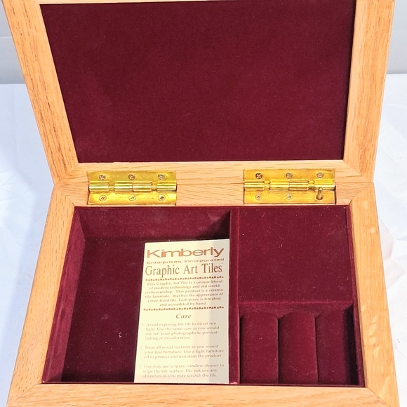 Kimberly Swan Tile Inlay Burgundy Lined "Over the Rainbow" Musical Jewelry Box - Picture 4 of 9